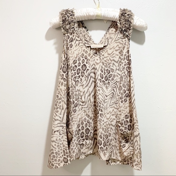 REBECCA TAYLOR MEOW MIX Leopard Print Silk Blouse - Picture 3 of 8